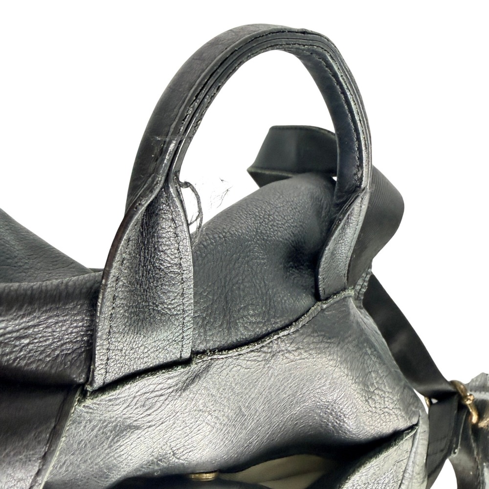 American Leather Co Black Pebbled Leather Flap Backpack Small Rucksack Bag - Picture 8 of 16
